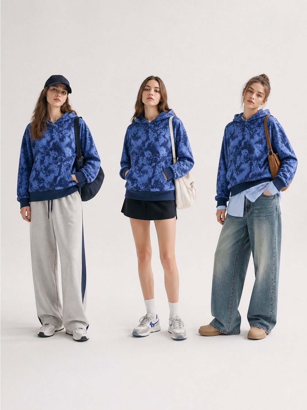 Champion Women’s Blue Tie-Dye Hoodie Size L Embroidered Logo Pullover Sweatshirt
